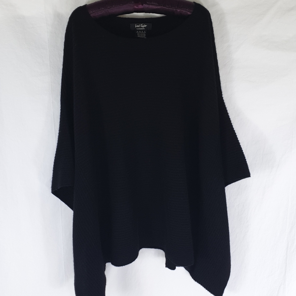 100% cashmere black poncho size S Lord & Taylor - Picture 6 of 12